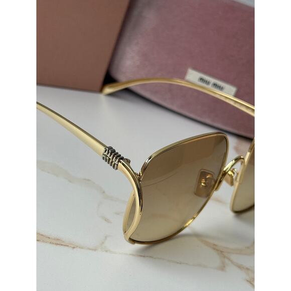 NEW Miu Miu MU A57S Oversized Sunglasses in Gold Brown $637 main image 5